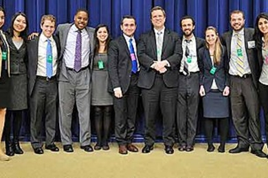 From left: Defne Gurel (EECS), Yuanjian Carla Li (TPP), Ryan Sheinbein (Sloan), Christopher Jones (DUSP), Dania El Hassan (Sloan), Mehmet Onbasli (Material Science), Dave Danielson (U.S. Department of Energy), Zak Accuardi (TPP), Kaitlin Goldstein (BTP), Ryan Cook (DUSP) and Wardah Inam (EECS).


