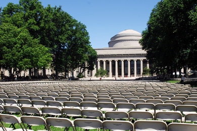 Thousands of chairs have been set up on Killian Court for the Commencement exercises.