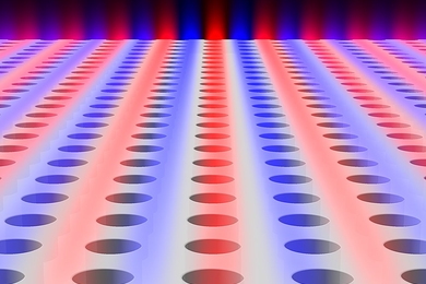 Light is found to be confined within a planar slab with periodic array of holes, although the light is theoretically "allowed" to escape. Blue and red colors indicate surfaces of equal electric field.