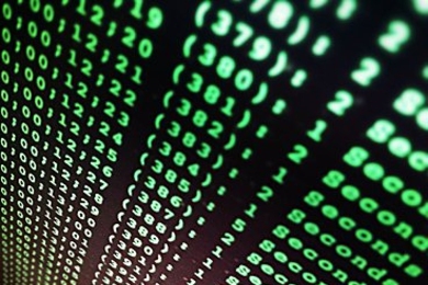 Columns of glowing green numbers