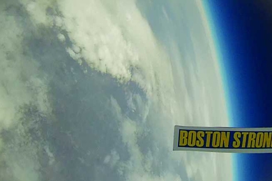 MIT's Global Space Balloon entry carried a "Boston Strong" banner to 80,000 feet. At this altitude, the Earth's curvature is plainly visible.