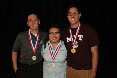 Ernesto Ramirez of MIT with other contestants of the Hispanic College Quiz show