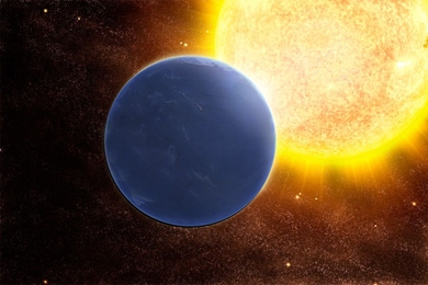 Artist impression of a planet in front of a star
