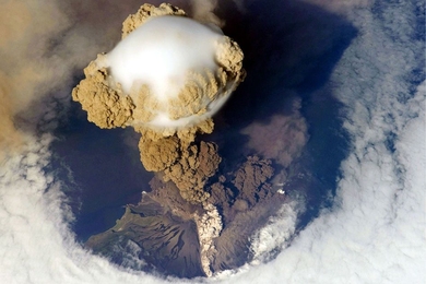 Sarychev Peak, in Russia, as seen from the International Space Station