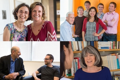 Clockwise from top left: Nominator and Professor Leslie Kolodziejski, Professor Kord Smith and nominators; nominator and Professor Susan Silbey; and Professor Frank Solomon and nominator.