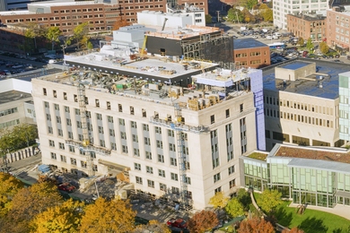 The Morris and Sophie Chang Building (foreground left) borders the vibrant Kendall Square technology hub.