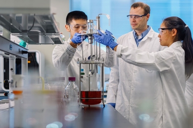 Chemical engineering makers: (left to right) Chung-Yueh Lin, Bradley Olsen, and Paige Omura