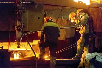 A new book, “Politicized Enforcement in Argentina” (Cambridge University Press), by Matthew Amengual investigates worker safety and the global realities of labor-law enforcement. Here, a group of metal workers assist in steel production. 