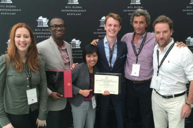 Jakub Chudik (third from right) poses with his ConquerX team during the MIT Global Entrepreneurship Bootcamp.