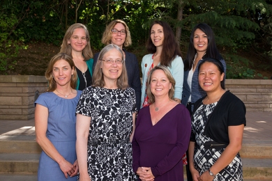 Back row (l-r): Rebecca Pearl-Martinez, Kathryn Zyla, Suzanne Tegen, Shelee Kimura. Front row (l-r): Nicky Phear, Sarah Kurtz, Maria Kingery, Jodie Wu. Not pictured: Debora Rodrigues