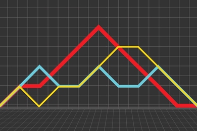 In this illustration, each colored line represents a different state of a “spin chain,” which can be thought of as the magnetic orientations, or spins, of a string of quantum particles. Where the line rises, the spin is up; where it falls, the spin is down; and where it’s flat, the spin is zero. MIT researchers modeled the entanglement of a quantum system as the “superposition” of such s...
