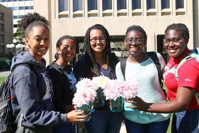 My Sister's Keeper seeks to support black women students at MIT, through social, professional, and mentoring relationships. From left to right: Nikahya Etienne, Naomi Dereje, Annie Abay, Bettina Arkhurst, and Kristina Hill.