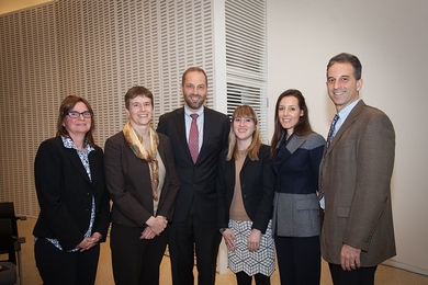 Four proposals from six MIT faculty members, pictured here, have been awarded Professor Amar G. Bose Research Grants. Left to right: Angela Belcher, Amy Keating, Karl Berggren, Betar Gallant, Domitilla Del Vecchio, and Ron Weiss.