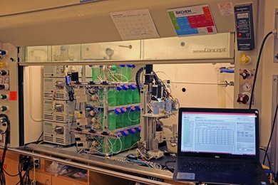 MIT researchers have designed a machine that can rapidly produce large quantities of customized peptides.
