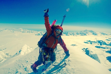 Alison Criscitiello PhD '14 summits Mount Logan, Canada’s highest mountain, in May 2016 after ice coring nearby in the Yukon Territory.