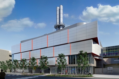 Conceptual sketch of the upgraded Central Utilities Plant, as viewed from Albany Street