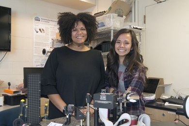 Cadence Payne (left) and Alexa Aguilar credit AeroAstro fellowships with allowing them to follow their research interests without constant worry of funding their studies.