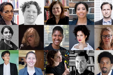First row (l-r): Erica James, Christoph Reinhart, Ana Miljački, Janelle Knox-Hayes, Hugh Herr. Second row (l-r): Mariana Ibañez, Judith Barry, Danielle Wood, Neri Oxman, Lauren Jacobi. Third row (l-r): Jinhua Zhao, Miho Mazereeuw, Sarah Williams, William (Liam) O’Brien, Jason Jackson. 