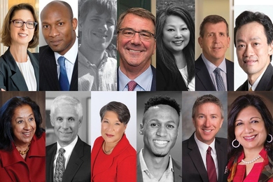 Top row (left to right): Abigail Johnson, Temitope Lawani, David desJardins, Ashton Carter, Hyun-A Park, Paul Marcus, Charles Ong. Bottom row (left to right): Lubna Olayan, Alan Spoon, Leslye Miller Fraser, Colin Webb, CJ Whelan, Kiran Mazumdar-Shaw