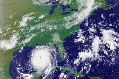 An MIT report finds that pre-crisis supply chain mapping and post-crisis visibility may enable better management of resources when hurricanes hit. Seen here is Hurricane Katrina from 2005.