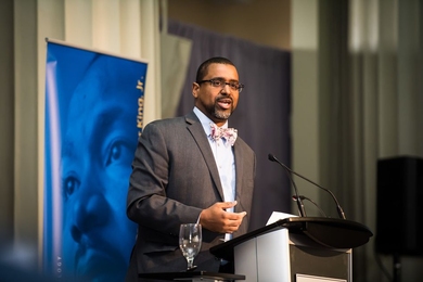 Rahsaan Hall, director of racial justice at the Massachusetts ACLU, delivered the keynote address at the annual MIT Martin Luther King Jr. Luncheon.
