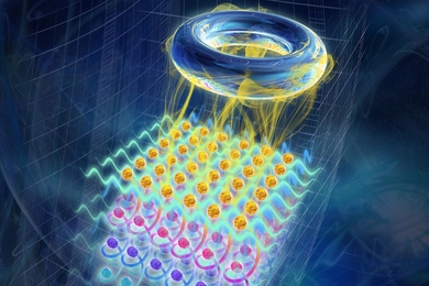 An artistic impression depicts ultra-quantum matter: from the cold topological matter (blue) to hot, strongly correlated metal (red).