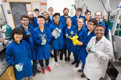 Professor Yogesh Surendranath (far right) and members of his group display some of their favorite things. 