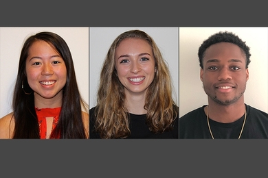 Left to right: Michelle Bai '20 (economics and political science), Frances Parker-Hale '20 (political science), and Nwanacho Nwana '20 (political science and management science.)