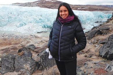 EAPS graduate student Meghana Ranganathan studies glaciers to better calibrate climate models.