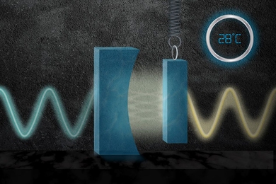 An MIT-designed miniature “squeezer” reduces quantum noise in lasers at room temperature. The marble-sized system could enable better laser precision for quantum computing and gravitational-wave detection. This illustration shows an artist’s interpretation of the system. 