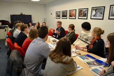 Human capital development in Russia through increased per-student expenditure could lead to long-term benefits in manufacturing, services, agriculture, food production, and other sectors. Seen here: Russian students from Tyumen State University. 