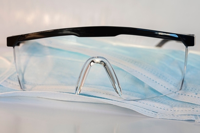 Photo of eye protection sitting on a face mask