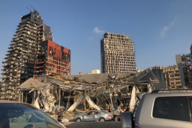 Photo of wrecked buildings and cars after the Beirut explosion