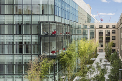 External photo of the MIT.nano building and courtyard