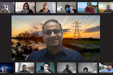 Screenshot of an online conversation: One central figure surrounded by a dozen other faces