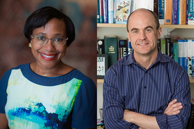 Side-by-side headshot photos of Paula Hammind and Tim Jamison, both of whom are smiling at the camera
