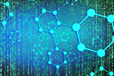 Digital collage shows molecules with Matrix-style effects