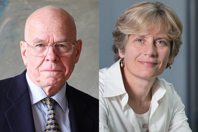 Side-by-side headshots of K. Barry Sharpless and Carolyn Bertozzi