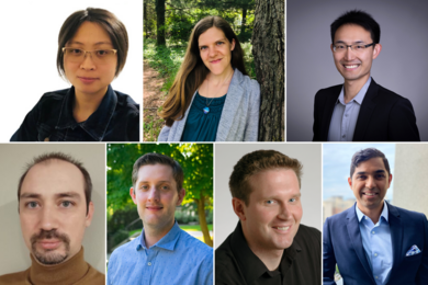 Headshots of Wanying Kang, Sarah Millholland, Sam Peng, Julien Tailleur, Richard Teague, Martin Wainwright, and Harikesh Wong