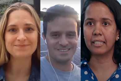 Side-by-side headshots of Celia Wilson, Fabio Castro, and Vidyavathy Renganathan