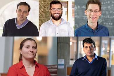 A collage of headshots of five professors