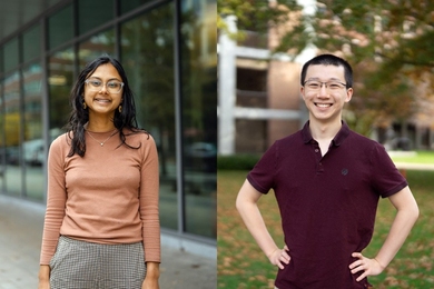 In side-by-side photos, Anushree Chaudhuri (left) and Rupert Li (right) pose outdoors.