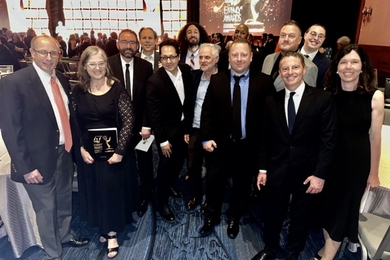 The 13-member MIT Video Productions team at the awards ceremony
