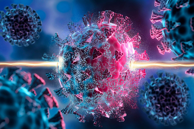 A virus being destroyed by beams of light 