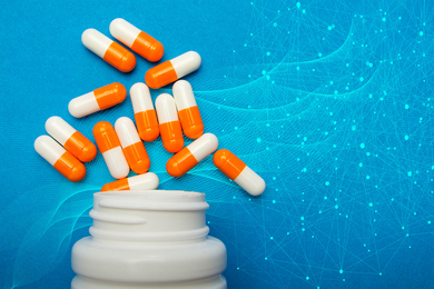 Pills overlaying a neural network