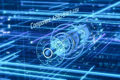 A computer rendered design for a machine component