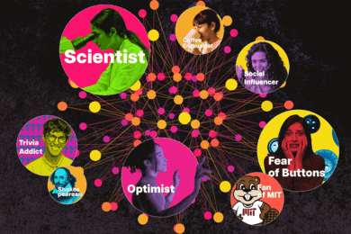 A neural network surrounded by multiple personalities